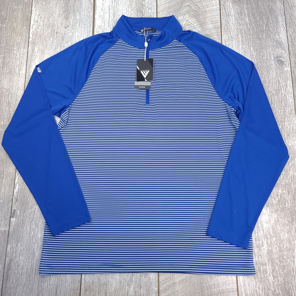 Levelwear Pullover Men Large Blue Striped Charter Quarter Zip Golf Long Sleeve
